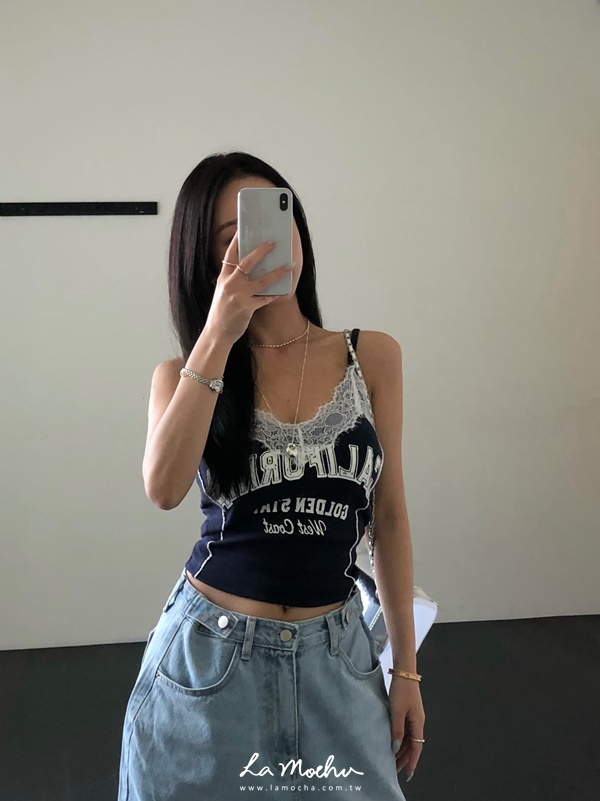 球衣風寬蕾絲坑條背心